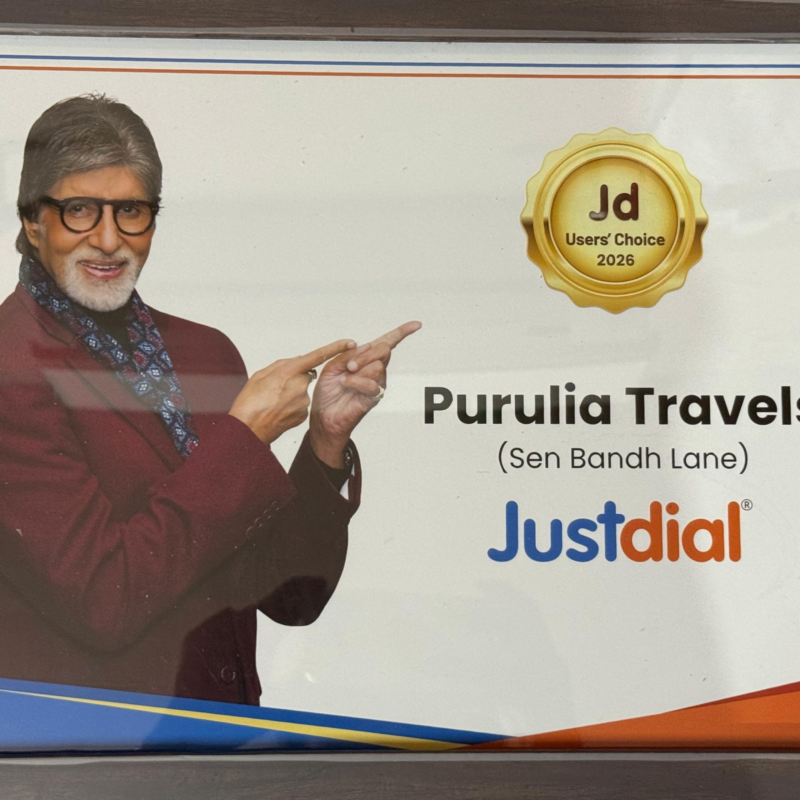 JustDial User's Choice Award 2026 – Purulia Travels